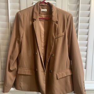 Anne Klein Camel Double-Breasted Blazer with Gold Buttons